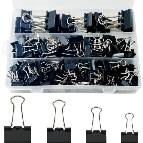 170-Piece Binder Clip Set – Assorted Sizes for Office & Document Organization (Black)