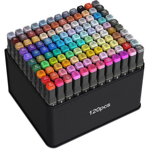 120-Color Dual Tip Alcohol Marker Set – Art Markers for Drawing, Sketching & Illustration