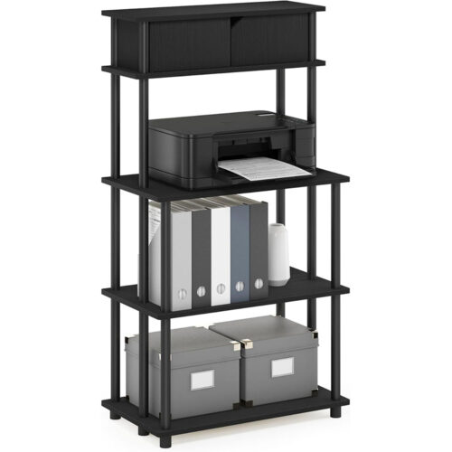 5-Tier Printer Stand with Storage Cabinet – Multi-Level Office Organizer for Printer & Supplies (Dark Wood Finish)