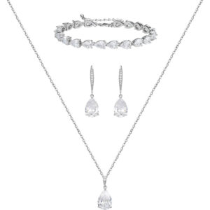 3-Piece Formal Jewelry Set with Teardrop and Marquise-Cut Stones
