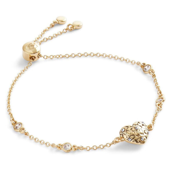 Adjustable Heart Charm Slider Bracelet with Decorative Pattern and Accent Stones