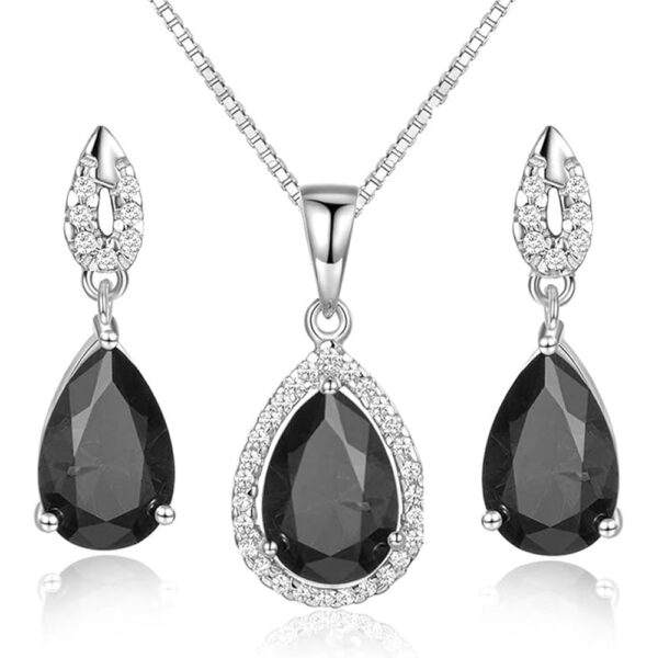 Teardrop Gemstone Pendant and Stud Earring Set with Sterling Silver Chain